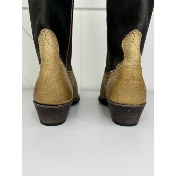 Vintage Leather Cowboy Boots Womens 6.5M Made in USA Black & Tan Western‎ - Picture 8 of 15